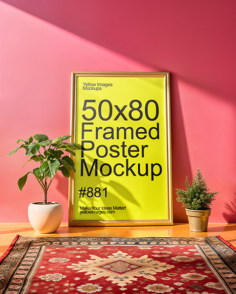 Framed Poster Next to Pink Wall Mockup