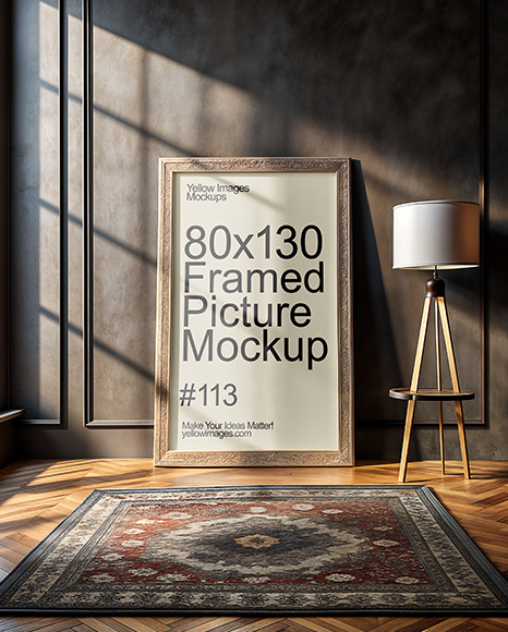 Framed Picture in Dark Room with Carpet Mockup