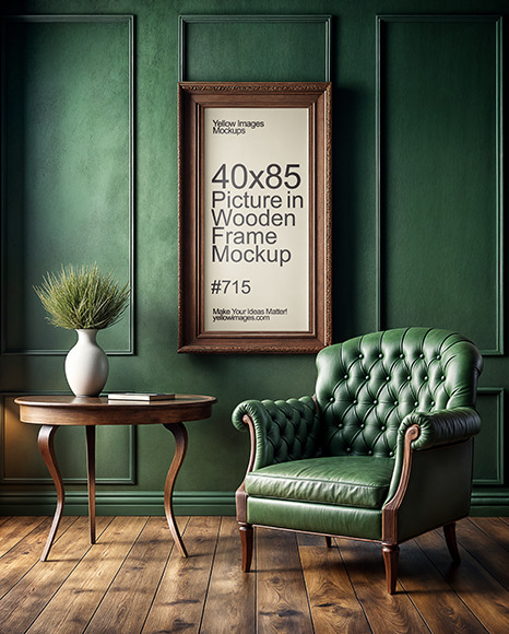 Wooden Framed Picture with Green Chesterfield Chair Mockup