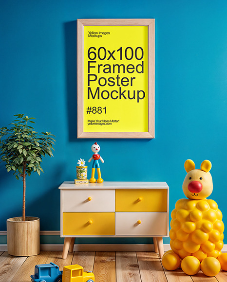 Poster with Wooden Frame in a Children's Room Mockup