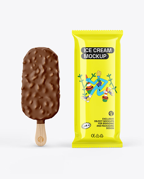 Glossy Flow Pack W/ Ice Cream Mockup