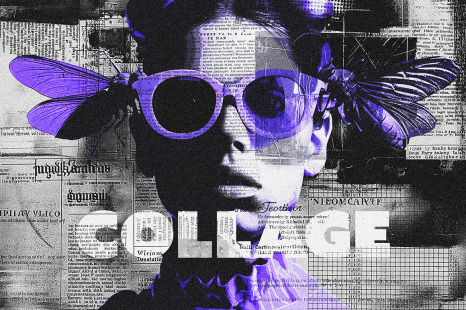 Newspaper Collage Pieces Photo Effect