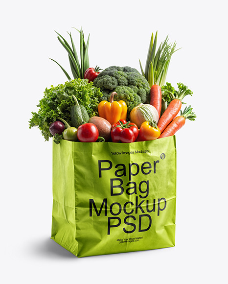 Kraft Paper Bag with Fresh Vegetables Mockup