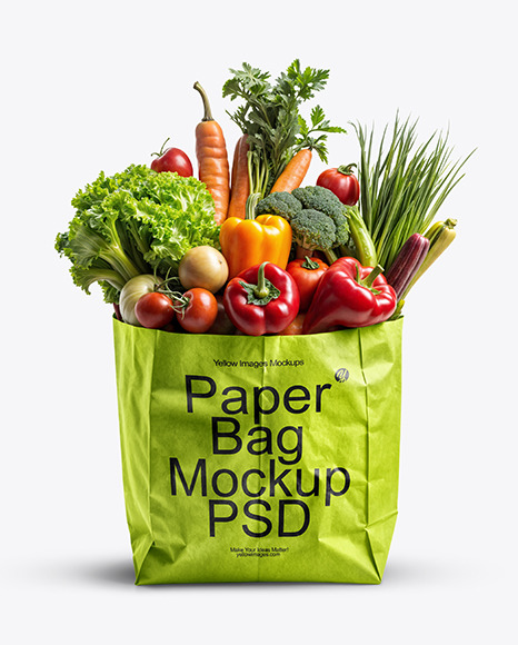 Kraft Paper Bag with Fresh Vegetables Mockup