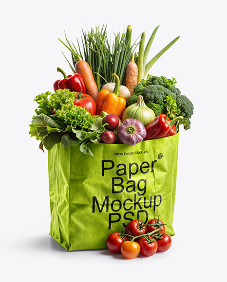 Kraft Paper Bag with Vegetables Mockupkraft