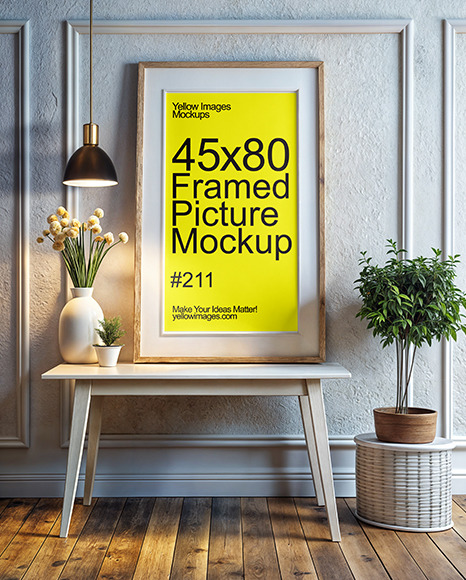 Framed Picture on a Table in White Interior Mockup