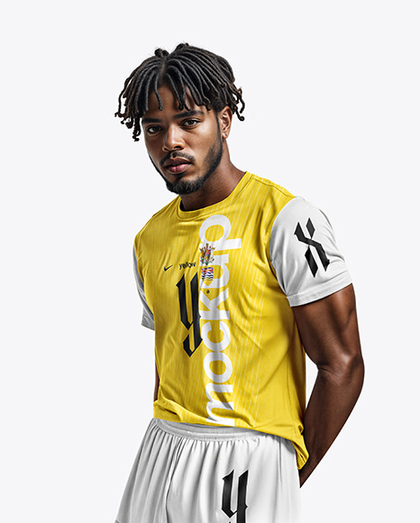 A Man with Braids Wearing a Soccer Jersey and Shorts Mockup