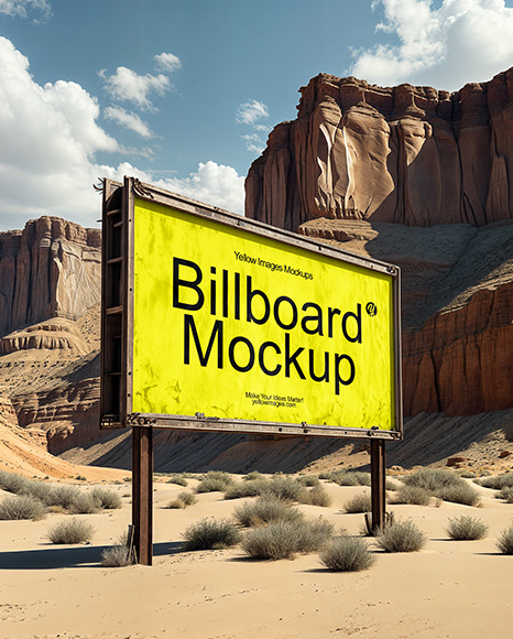 Old Billboard with Canyon in the Background Mockup