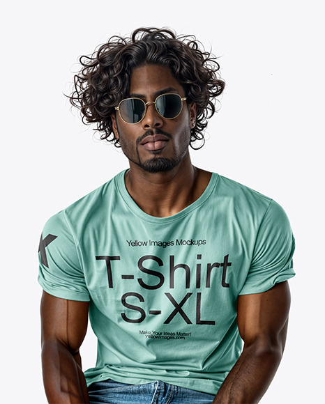 Black Man with Curly Hair Wearing a T-Shirt and Jeans Mockup