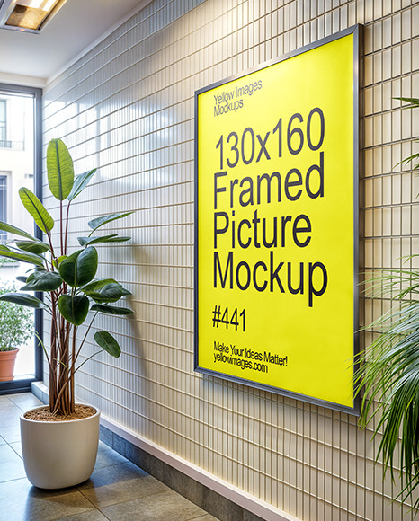 Framed Poster on a Tiled Wall Mockup