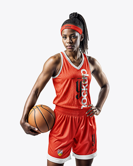 Woman Wearing a V-Neck Basketball Jersey and Shorts Mockup