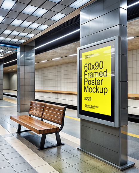 Framed Poster on Column in Subway Station Mockup