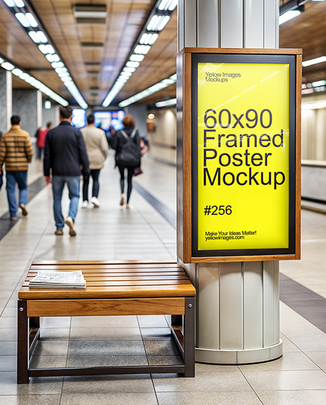 Framed Information Poster on Subway Station Pillar Mockup
