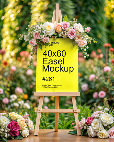 Wedding Easel with Flowers Mockup