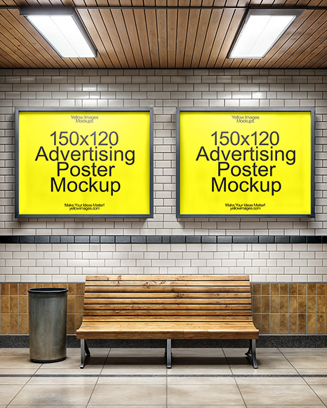 Two Framed Posters on a Subway Station Wall Mockup