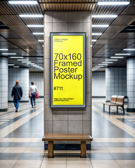 Framed Poster on Subway Station Column Mockup