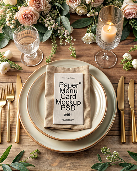 Paper Menu Card on a Served Table Mockup