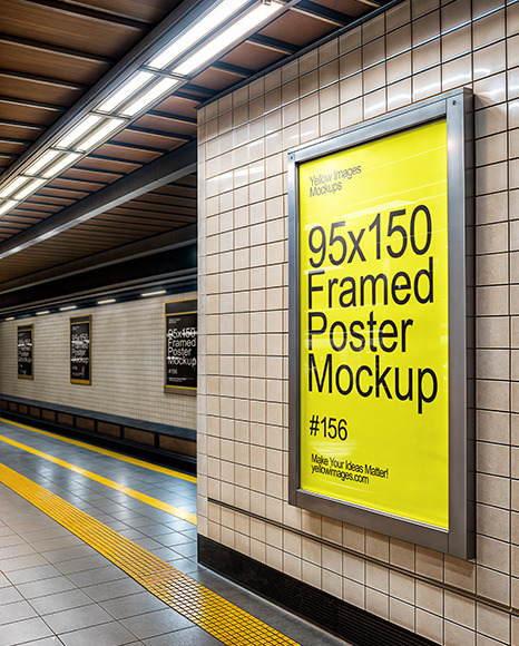 Four Framed Posters in Subway Station Interior Mockup
