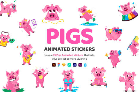 Animated Pigs Stickers