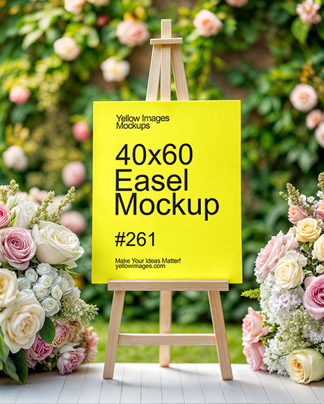 Wedding Welcome Easel with Flowers Mockup