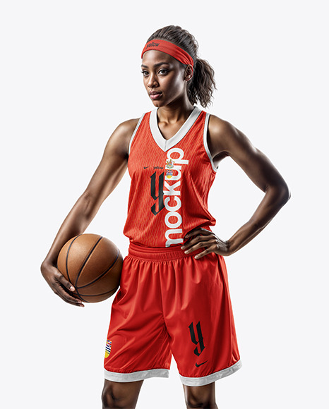 Woman Wearing a V-Neck Basketball Jersey and Shorts Mockup
