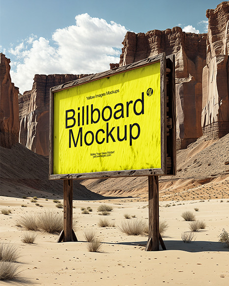 Old Wooden Billboard with Wild West Canyon in the Background Mockup