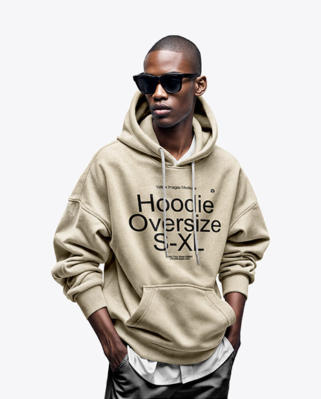 Black Man Wearing an Oversize Hoodie with Kangaroo Pocket Mockup