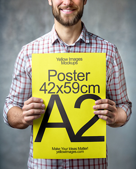 Middle Aged Man Holding Paper Poster Mockup