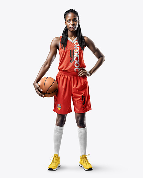 Black Woman with Braids Wearing a Full Basketball Kit Mockup