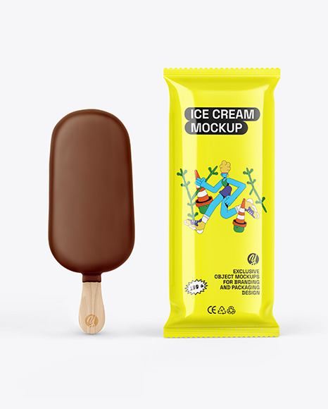 Glossy Flow Pack W/ Ice Cream Mockup