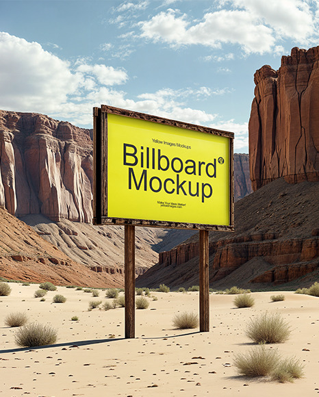 Old Wooden Billboard in Front of The Wild West Canyon Mockup