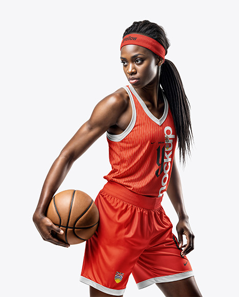 Woman Wearing a V-Neck Basketball Jersey and Shorts Mockup