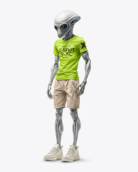 Alien Wearing a T-Shirt and Shorts Mockup