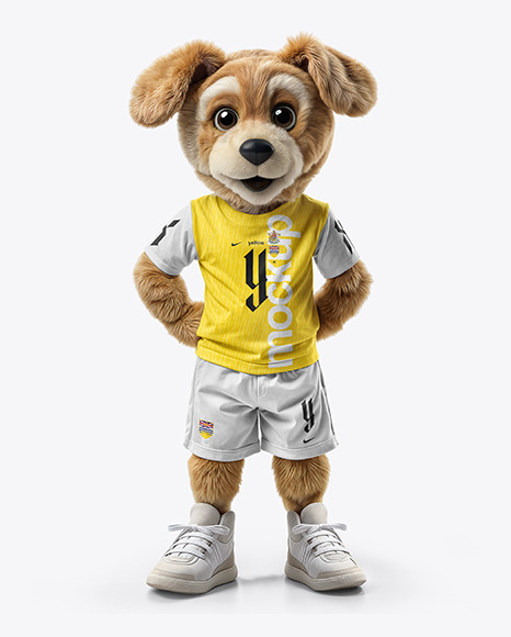 Sports Mascot Dog Wearing a T-Shirt and Shorts Mockup