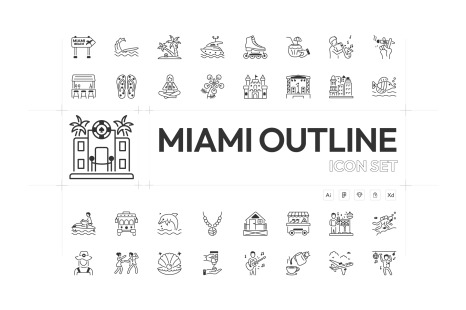 Miami Outline Icon Collection