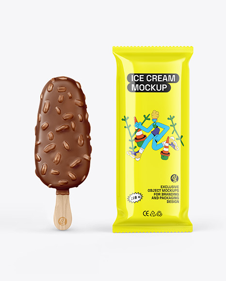 Glossy Flow Pack W/ Ice Cream Mockup