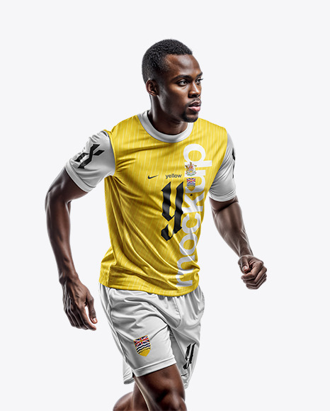 A Soccer Player Wearing a Crew Neck Jersey and Shorts Mockup