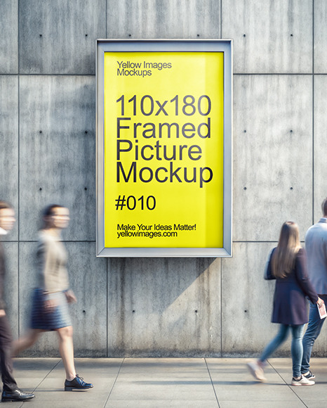 Grey Concrete Wall with Framed Poster Mockup