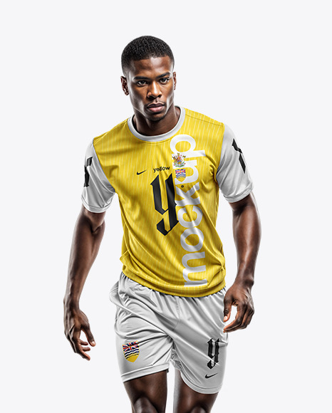 A Soccer Player Wearing a Crew Neck Jersey and Shorts Mockup