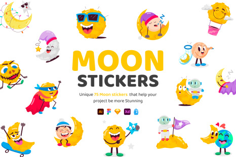 Animated Flat Moon Stickers