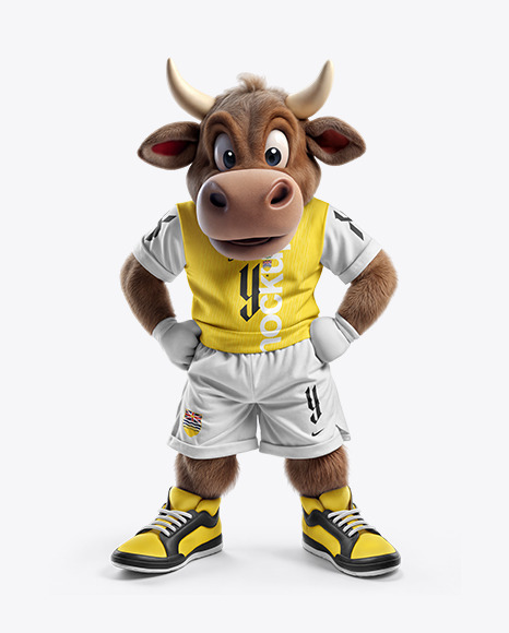 Sports Mascot Bull Wearing a T-Shirt and Shorts Mockup