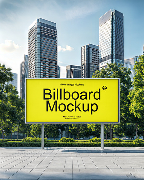 Billboard in Front of the Downtown Mockup