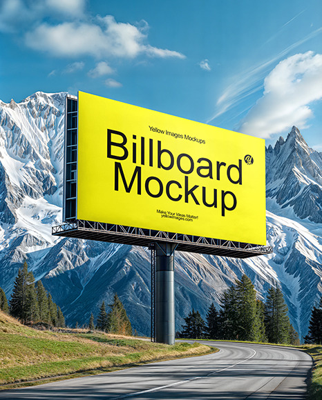 Billboard with Alps in the Background Mockup