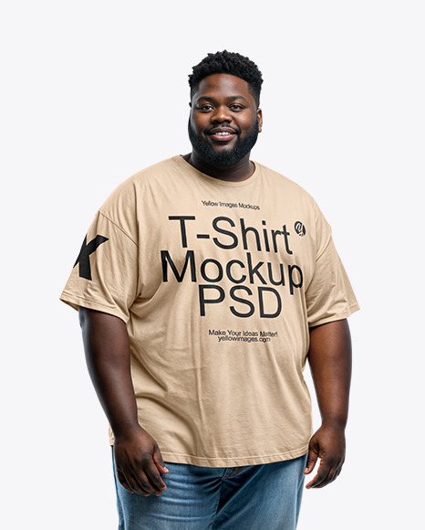 Black Male Model Wearing a Plus Size T-Shirt and Jeans Mockup