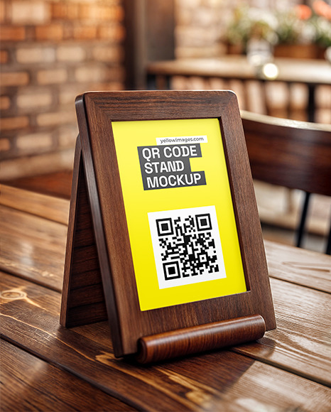 Wooden QR Code Scan Stand Mockup