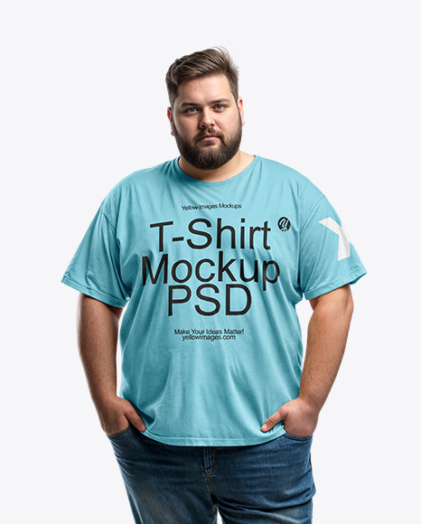 Plus Size Male Model Wearing a T-Shirt and Jeans Mockup