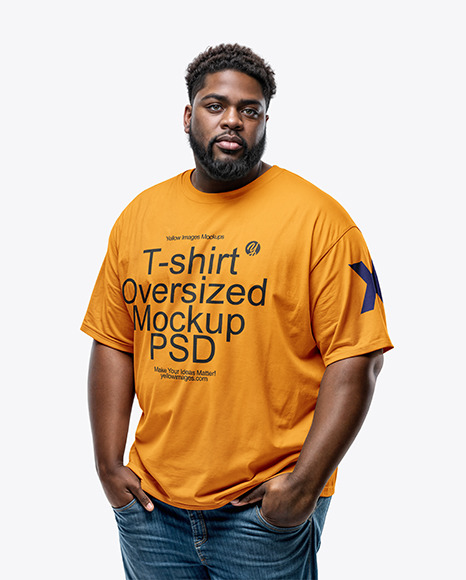 Black Man Wearing a Plus Size T-Shirt and Jeans Mockup