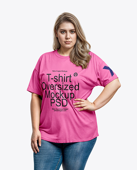 Plus Size Female Model Wearing a T-Shirt and Jeans Mockup