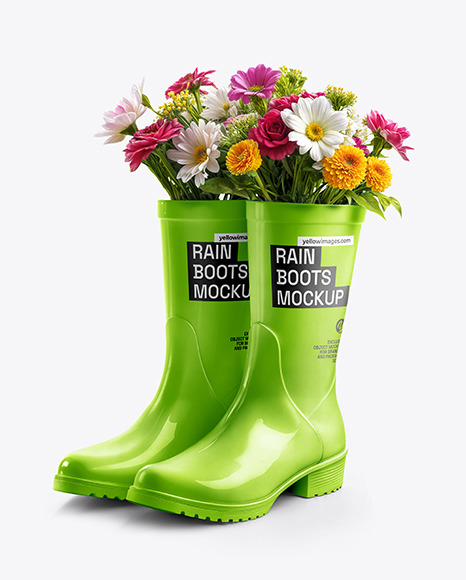 Rain Boots with Flowers Mockup