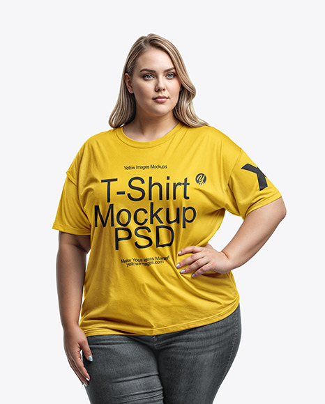 Chubby Woman Wearing a Plus Size T-Shirt and Jeans Mockup